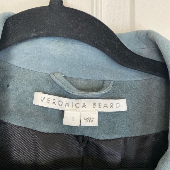 VERONICA BEARD Long and Lean Lamb Leather Blazer Jacket Size 10 Blue Suede - Picture 7 of 13